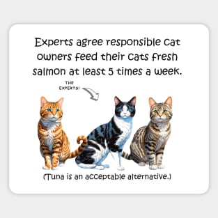 Experts agree responsible cat owners feed their cats fresh salmon at least 5 times a week - funny watercolour cat design Magnet